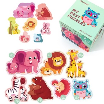 Puzzle dla dzieci 7w1 Zwierzątka Mama dziecko