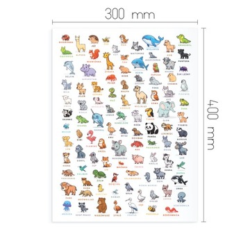 100 Zwierzątek dla Dzieci - PLAKAT Edukacyjny - MONTESSORI - 30x40 cm