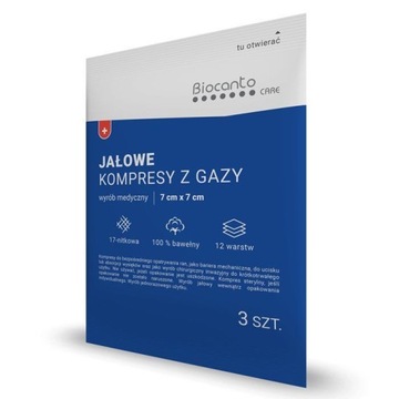 BIOCANTO JAŁOWE KOMPRESY z GAZY 7cm x 7cm x 3 szt