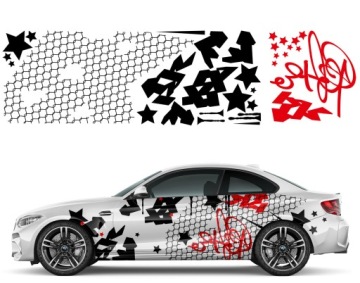 2x Nálepka Grafika na auto Motiv Síťka Graffiti Šipky Stars 92x6,9