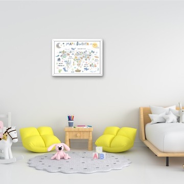 КАРТА МИРА ДЛЯ ДЕТСКОЙ КОМНАТЫ КАРТИНА В РАМКЕ А3
