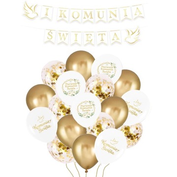Balony na Komunię Balony Komunijne Chrom 1 Komunia Dekoracja Baner - 9szt