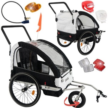 PRZYCZEPKA ROWEROWA 3w1 dla dzieci składana AMORTYZACJA KOŁO 360 LEDY