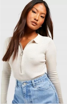 BOOHOO BODY BEŻOWE ELASTYCZNE ZAMEK 40 L 1BDD