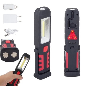 LATARKA WARSZTATOWA LAMPA LED COB AKUMULATOROWA MOCNA MAGNES HAK GARAŻOWA