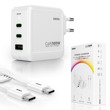 SZYBKA ŁADOWARKA USB C UNIWERSALNA 3x USB 100W TYP C + KABEL USB C 100W