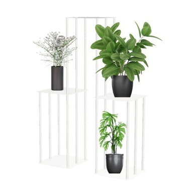 Kwietnik Stojący METALOWY LOFT Stojak Do Kwiatów BIAŁY piramida