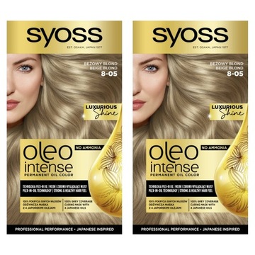2X FARBA DO WŁOSÓW SYOSS OLEO INTENSE BEZ AMONIAKU BEŻOWY BLOND 8-05 TRWAŁY