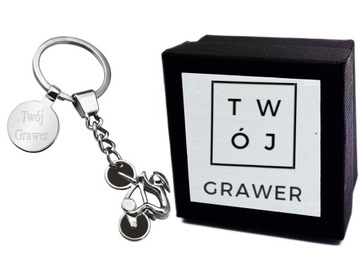Brelok Metalowy Kolarz Rower do Kluczy Grawer + ET