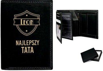 Portfel dla TATY imię TWÓJ TEKST z grawerem SKÓRA