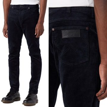 Wrangler LARSTON SLIM Dark Navy DOPASOWANE GRANATOWE SZTRUKSY W34 L34