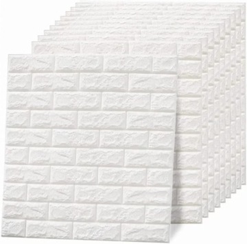 SAMOPRZYLEPNA TAPETA 3D IMITACJA CEGŁY 10xPANEL ŚCIENNY BIAŁY 35x38cm