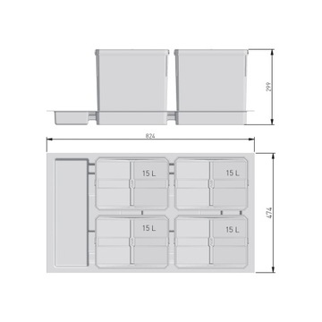 Контейнер для мусора AXISPACE 90 4x15 л