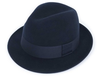 Elegancki granatowy kapelusz męski WEŁNA FEDORA G13 r. 62