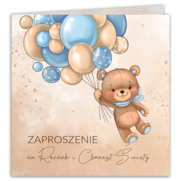 ZAPROSZENIA na Chrzest i Roczek Miś błękit 10szt