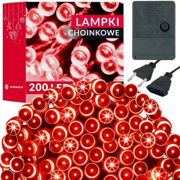 LAMPKI CHOINKOWE 200led 15,5m ZEWNĘTRZNE WEWNĘTRZNE CZERWONE ŚWIĄTECZNE