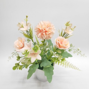 Искусственные цветы в горшке, украшение букета.