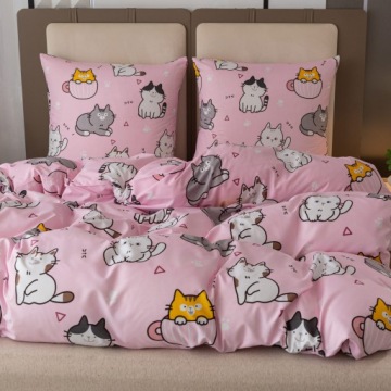 Постельное белье 160x200 + 2 наволочки 70x80 Комплект постельного белья дизайн KOTKI Pink