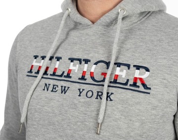 BLUZA TOMMY HILFIGER MĘSKA DUŻE KOLOROWE LOGO SZARA Z KAPTUREM XL