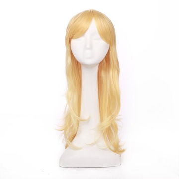 58cm gruby PERUKA długie kręcone włosy syntetyczna żółty blonde z GRZYWKĄ