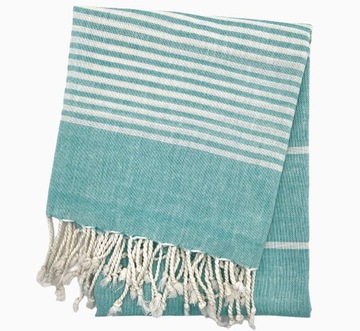 FOUTA PAREO RĘCZNIK Z FRĘDZLAMI PLAŻA SAUNA SPA 100% BAWEŁNA 95x195 TURKUS