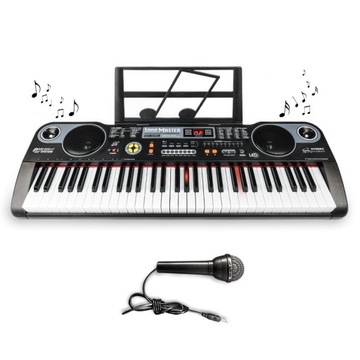 DUŻY KEYBOARD ORGANY PIANINO PODŚWIETLANE KLAWISZE LED TRYB LEKCJI+MIKROFON