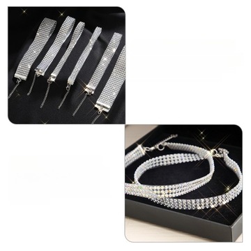 DIAMENTOWY CHOKER BIŻUTERIA NASZYJNIK KOŁNIERZ WIELOWARSTWOWE PEŁNE NASZYJNIKI