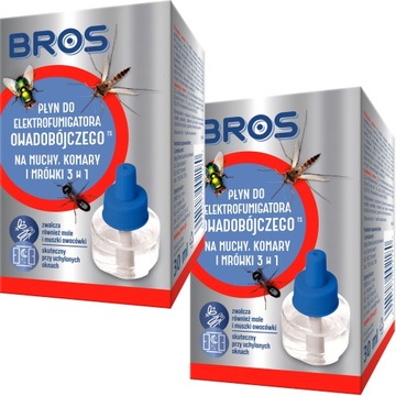 BROS Płyn do elektrofumigatora owadobójczego, muchy, komary, mrówki mole 2X