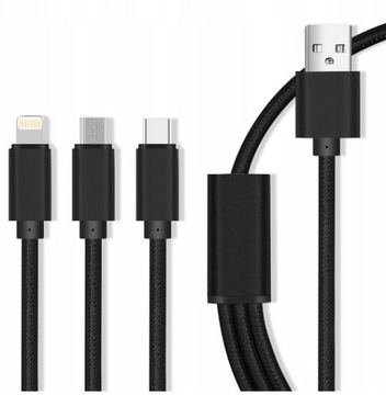 KABEL ŁADOWARKA 3w1 do TYP C / MICRO USB / IPHONE