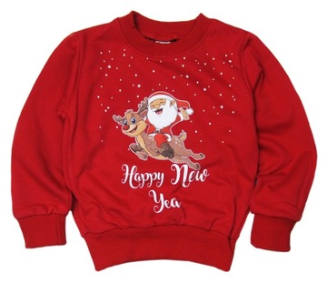 BLUZA Lekko Ocieplana ŚWIĄTECZNA Ciepła Bluzka Mikołaj+Renifer * 86/92