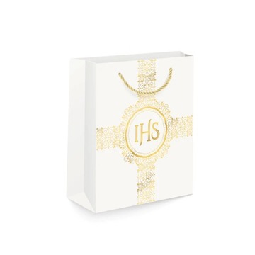 Маленький подарочный пакетик для причастия IHS бело-золотой MIX OF PATTERNS HOLY COMMUNION