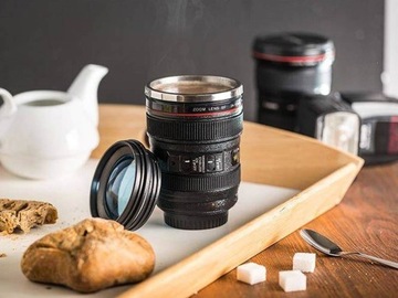 Термокружка LENS черная подарок для фотографа, фотоаппарата, кофе, чая