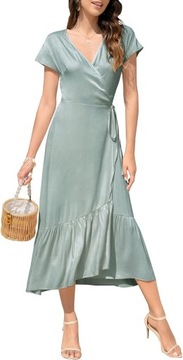 Letnia sukienka damska Ginfonr z przeszytym paskiem, jasnoniebieska, M