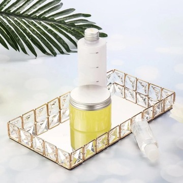 Elegancka, lustrzana, kryształowa taca prostokątna Glam