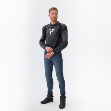 REBELHORN КОЖАНАЯ КУРТКА VELOCE ЧЕРНЫЙ/СЕРЫЙ/ФЛЮО КРАСНЫЙ 50