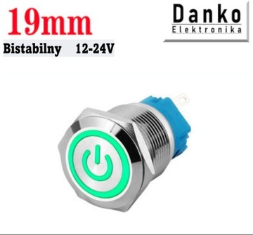 Przycisk przełącznik metalowy 19mm LED 12V 24V bi