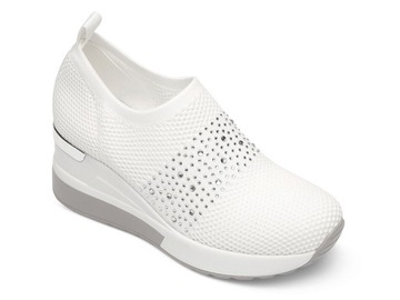 SNEAKERSY Z CYRKONIAMI KOTURNY 6,5 CM BIAŁE 40