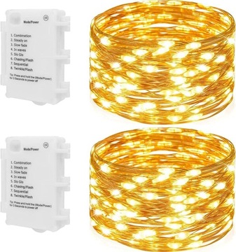 Koopower Łańcuch świetlny LED (ciepła biel drut miedziany, 2 x 100 LED)