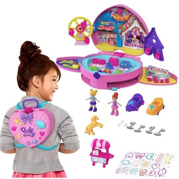 POLLY POCKET ZESTAW ROZKŁADANY PARK ROZRYWKI PLECAK WALIZKA + 2 LALKI