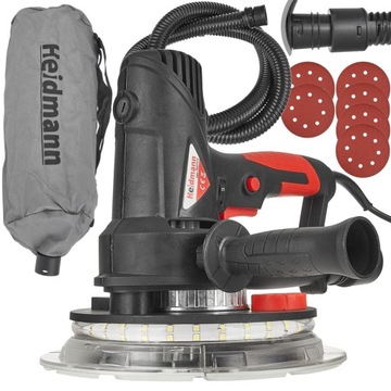 SZLIFIERKA DOUBLE LED 190mm 1800W GIPSU GŁADZI TYNKU ŚCIAN HEIDMANN PAPIERY