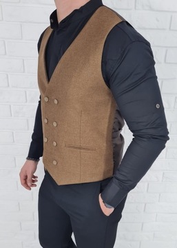 Kamizelka meska elegancka garniturowa brazowa - 52