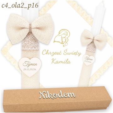 КРЕЩЕННАЯ ШАПКА И КРЕЩЕНСКАЯ СВЕЧА КРЕЩЕННАЯ СВЕЧА ПОДЕЛКА С ВЫШИВКОЙ + КОРОБКА - БОХО