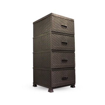 KOMODA SZAFKA REGAŁ PLASTIKOWY Z 4 SZUFLADAMI DO ŁAZIENKI BRĄZOWA RATTAN M1