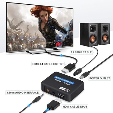 ЭКСТРАКТОР HDMI-HDMI КОНВЕРТЕР TOSLINK SPDIF Разветвитель 4K 60 Гц+ 3,5 мм
