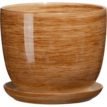 DONICZKA CERAMICZNA BRĄZOWA POŁYSK ŚREDNICA 21 CM WYSOKOŚĆ 18 CM PODSTAWKA