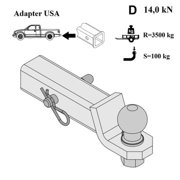 БУКСИРОВОЧНЫЙ КРЮК USA ADAPTER BALL 51x51 мм (+25 мм)