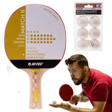 Rakietka do tenisa stołowego Hi-Tec + 6 sztuk piłeczek zestaw ping pong