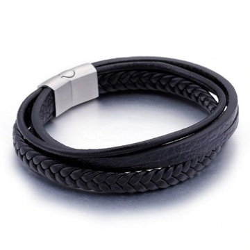 SKÓRZANA BRANSOLETA MĘSKA ZAPIĘCIE NA MAGNES STAL