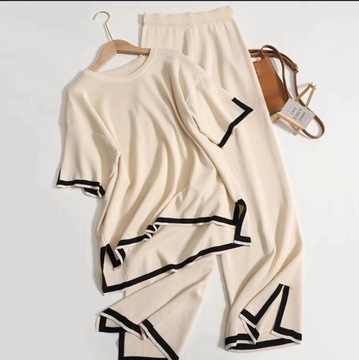 Summer Knitted Short Sleeve Pants Loungewear Set O
