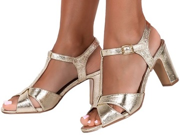 SANDAŁY BUTY T-BAR DAMSKIE NA SŁUPKU BŁYSZCZĄCE 36